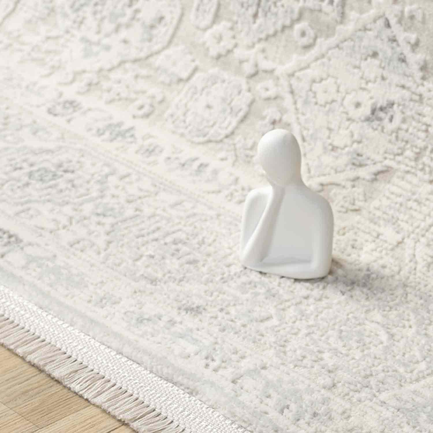 Minimal Krem Gri Eskitme Desenli Halı