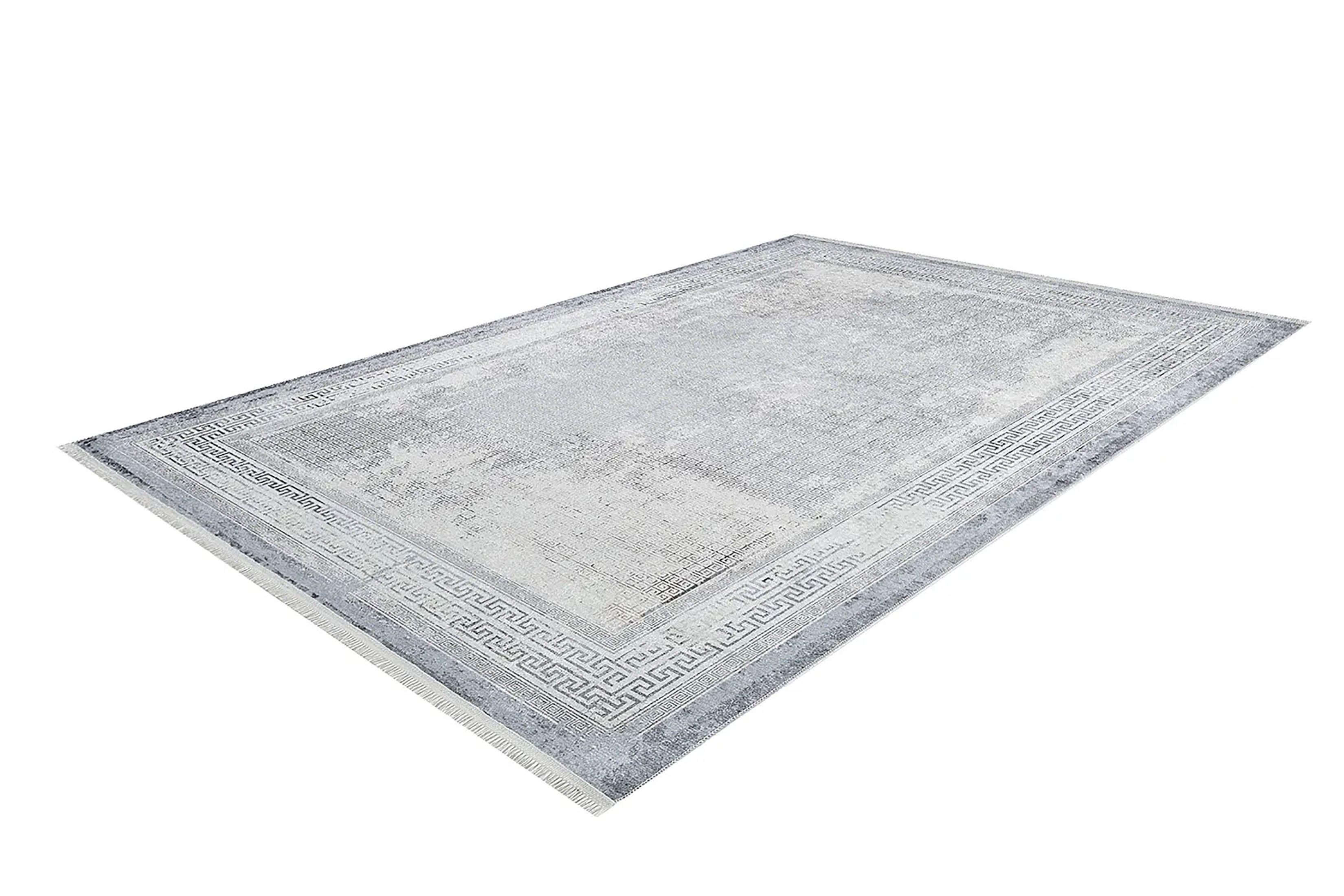 Minimalist Beyaz Gri Modern Bordürlü Halı