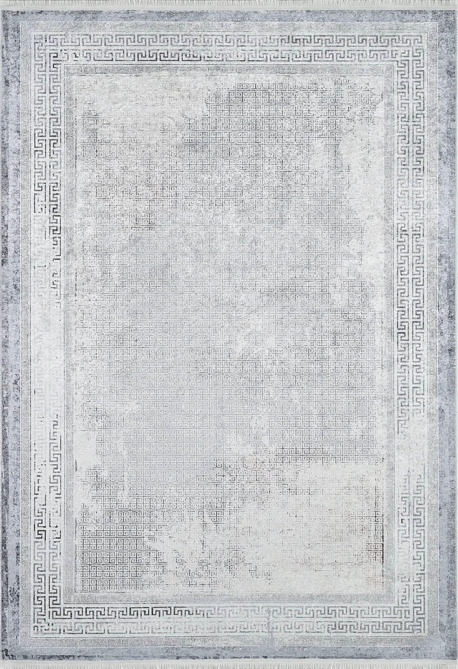 Minimalist Beyaz Gri Modern Bordürlü Halı