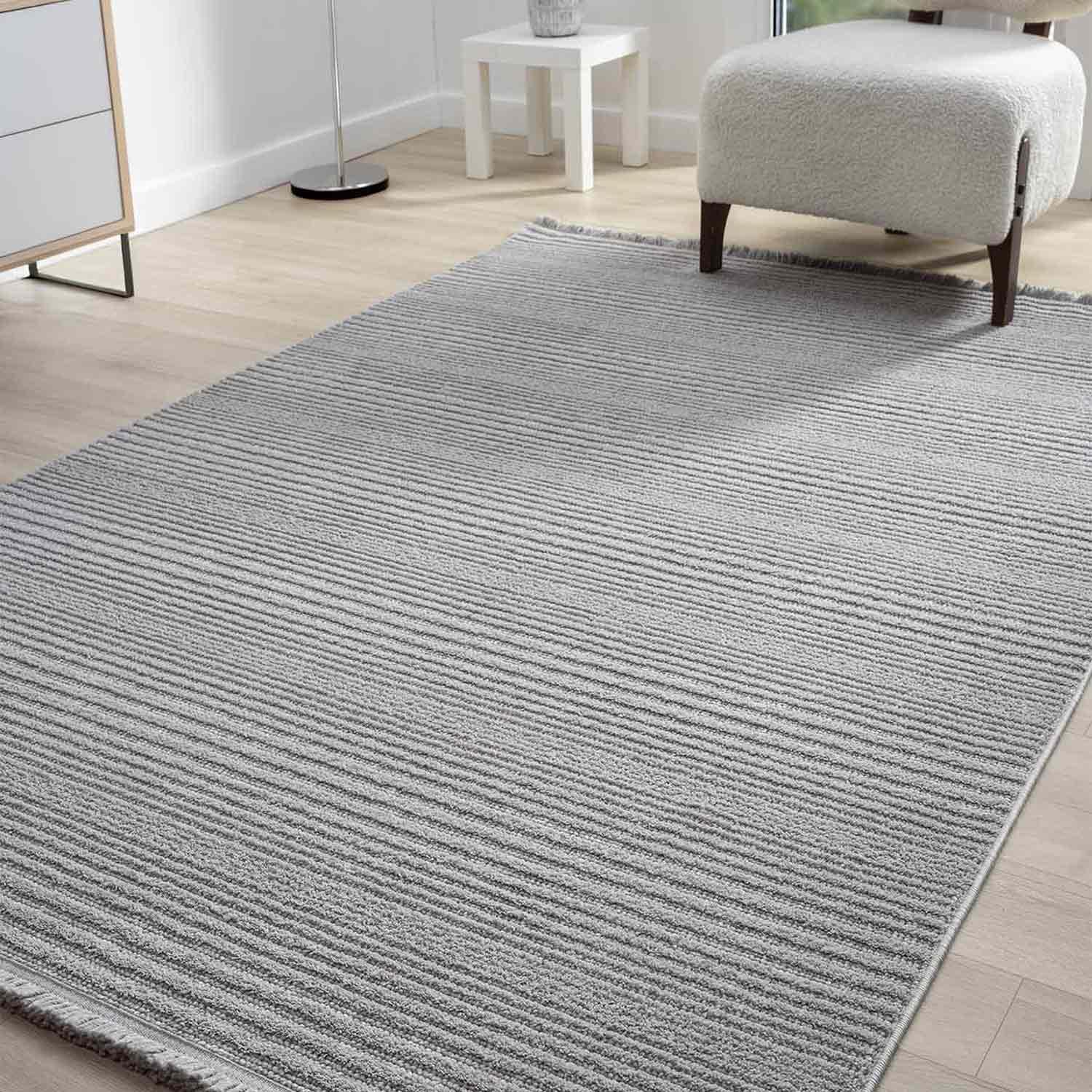Minimalist Fitil Dokulu Kirli Gri Halısı