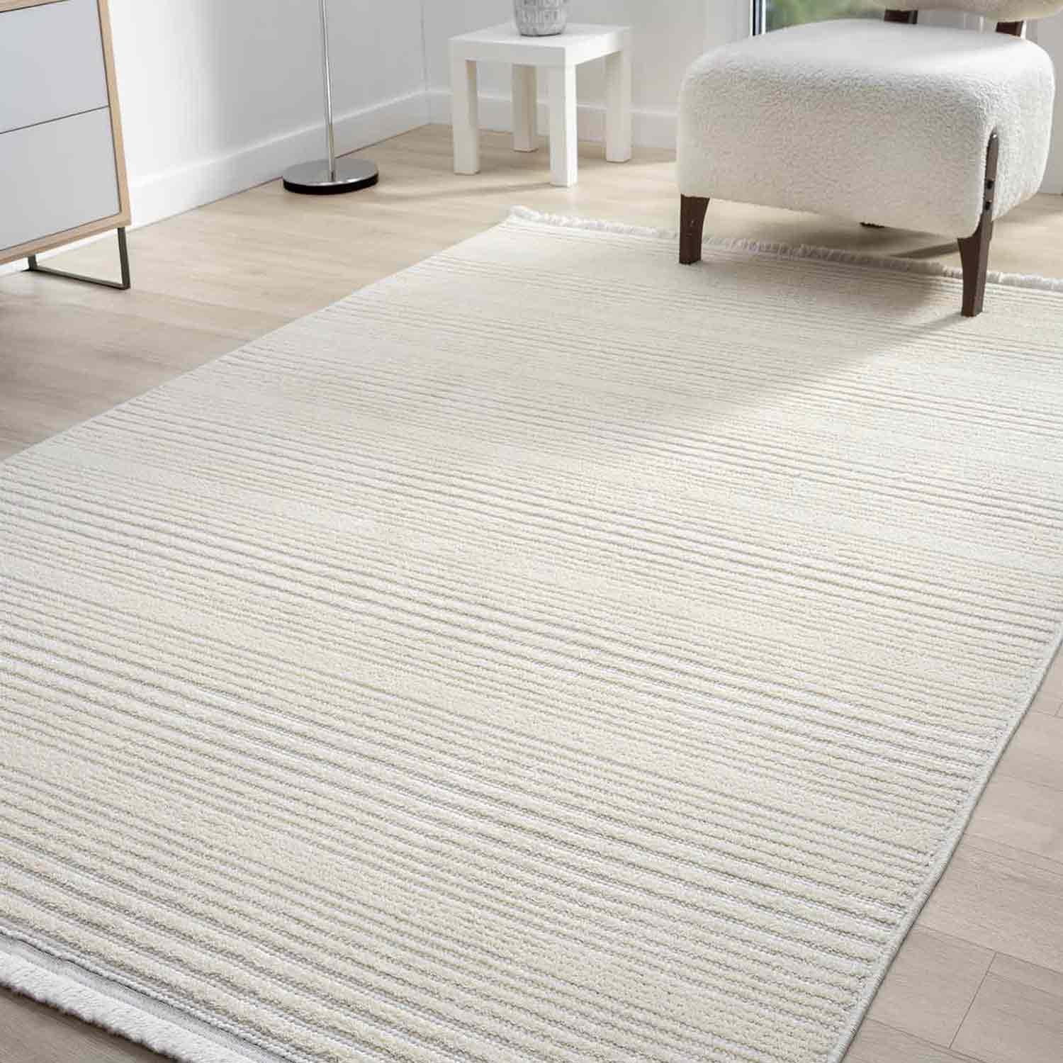 Minimalist Fitil Dokulu Kirli Krem Halısı