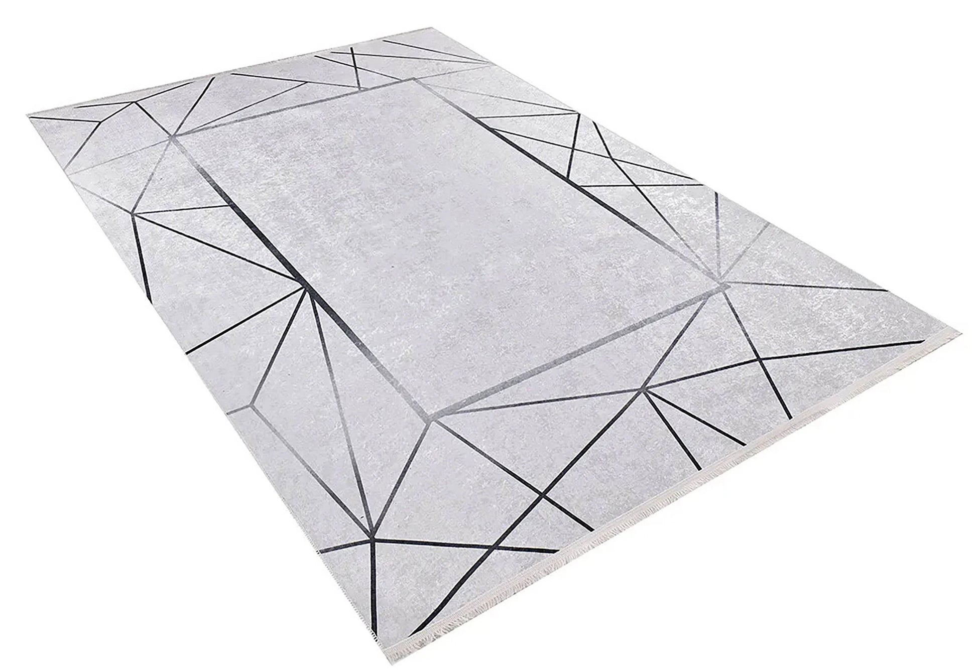 Minimalist Geometrik Ağ Desenli Açık Gri ve Siyah Çizgili Halı