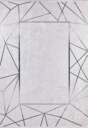 Minimalist Geometrik Ağ Desenli Açık Gri ve Siyah Çizgili Halı