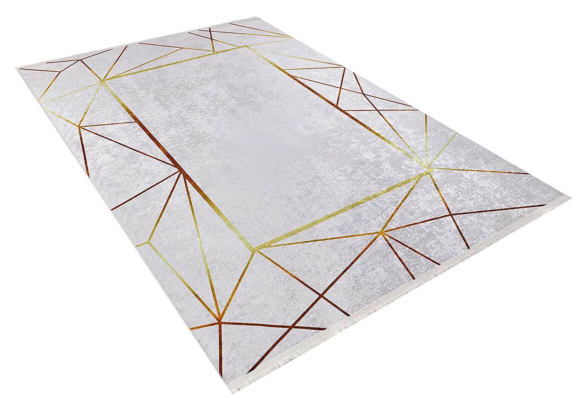 Minimalist Geometrik Çizgili Açık Gri ve Altın Detaylı Halı