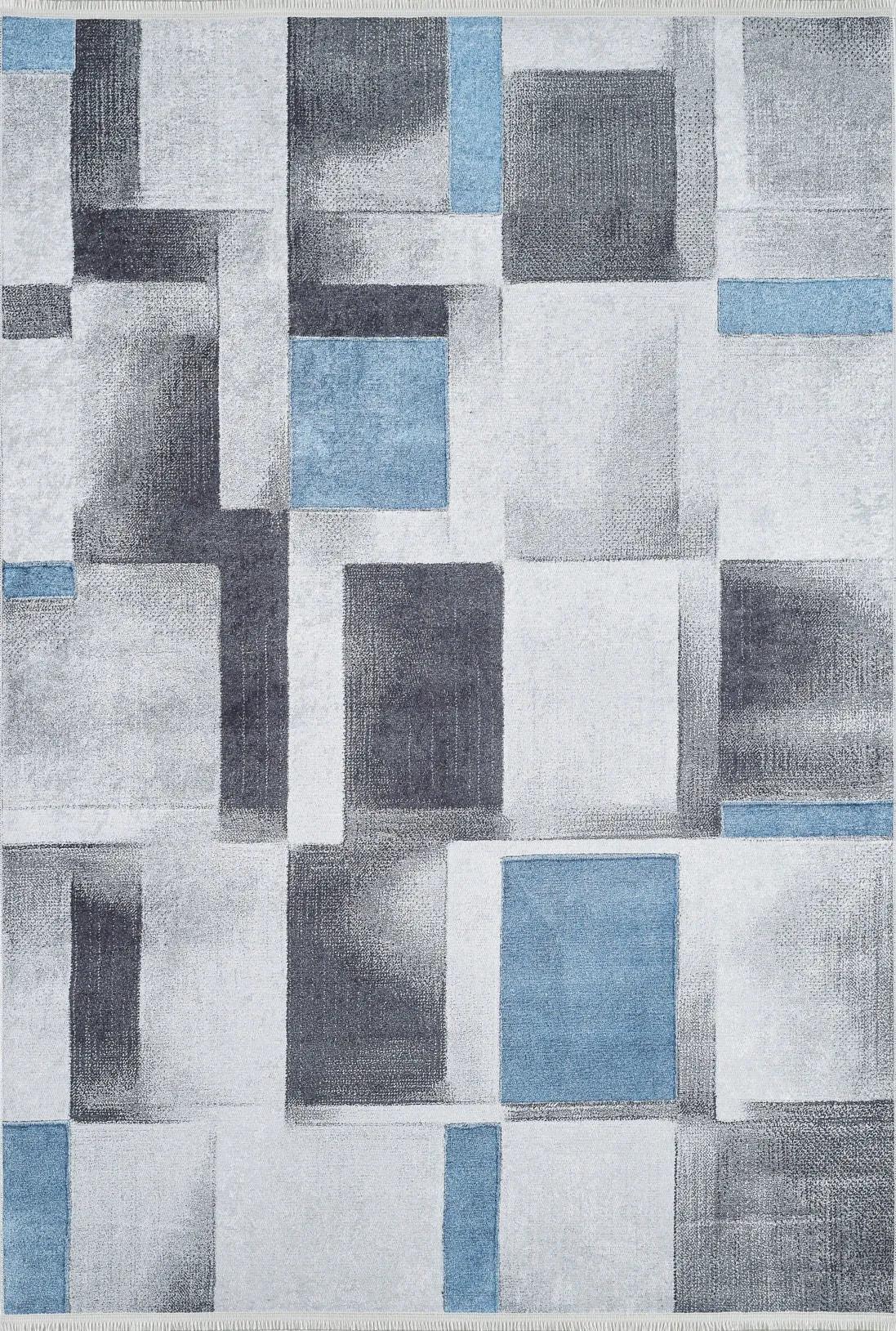 Modern Geometrik Gri Mavi Halı