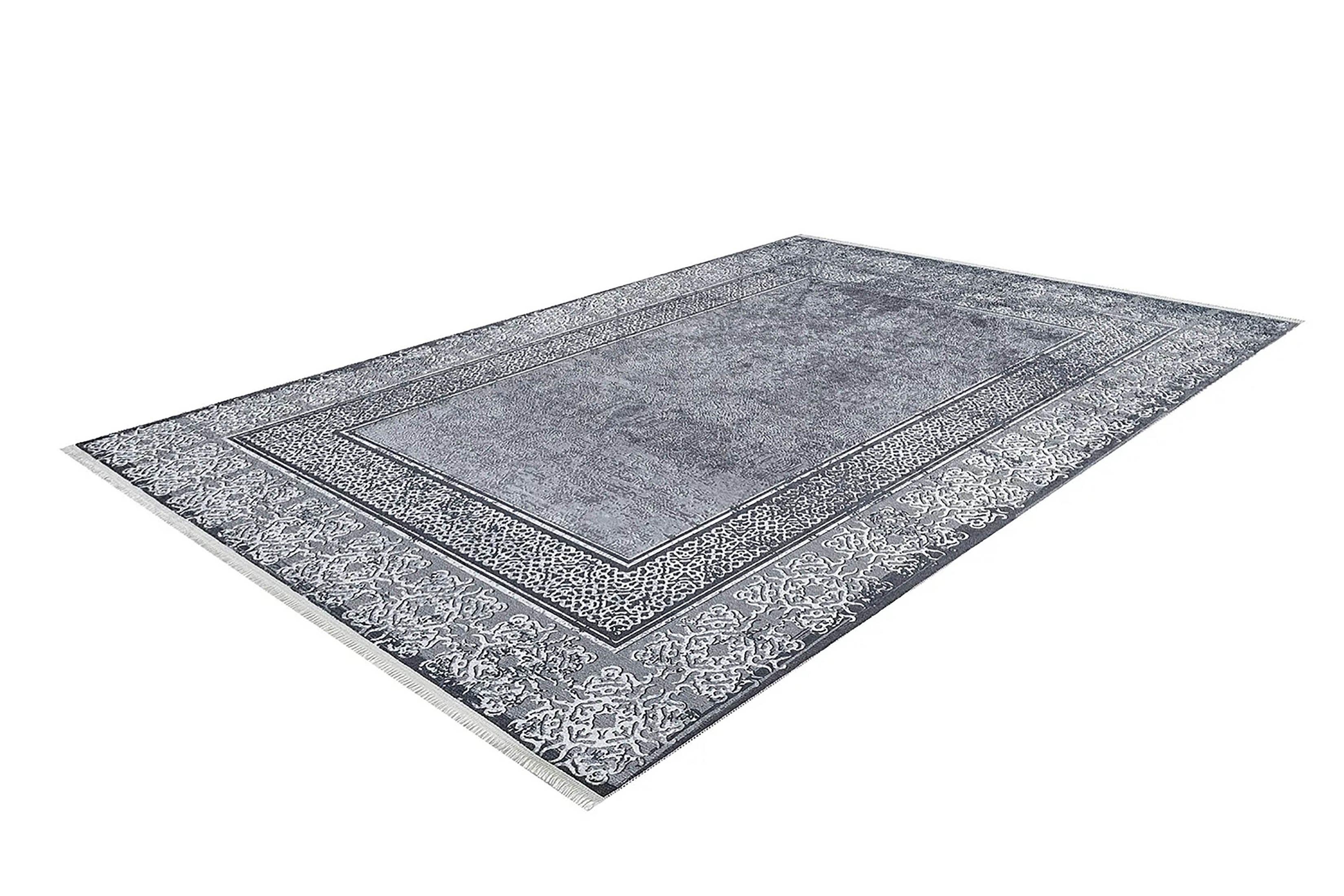 Modern Gri Bordürlü Yıkanabilir Halı