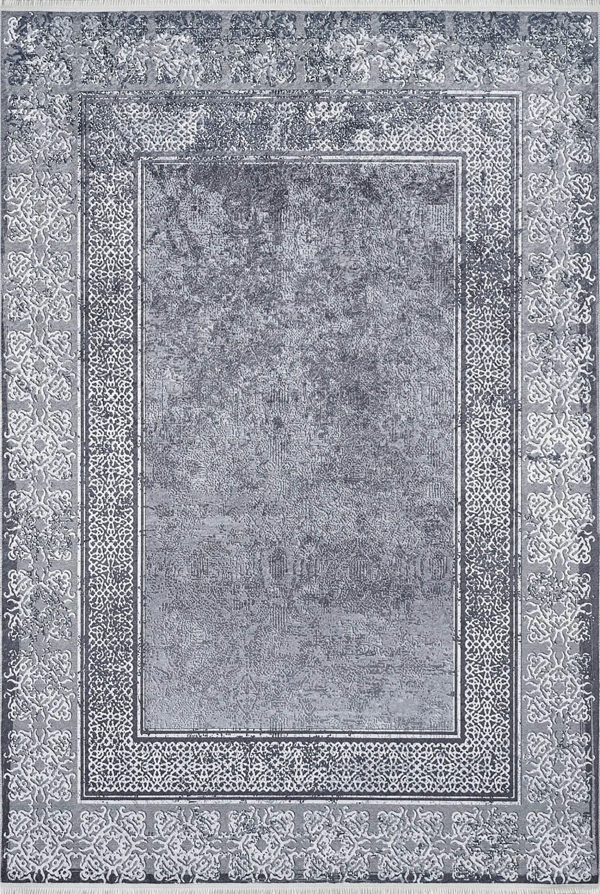 Modern Gri Bordürlü Yıkanabilir Halı