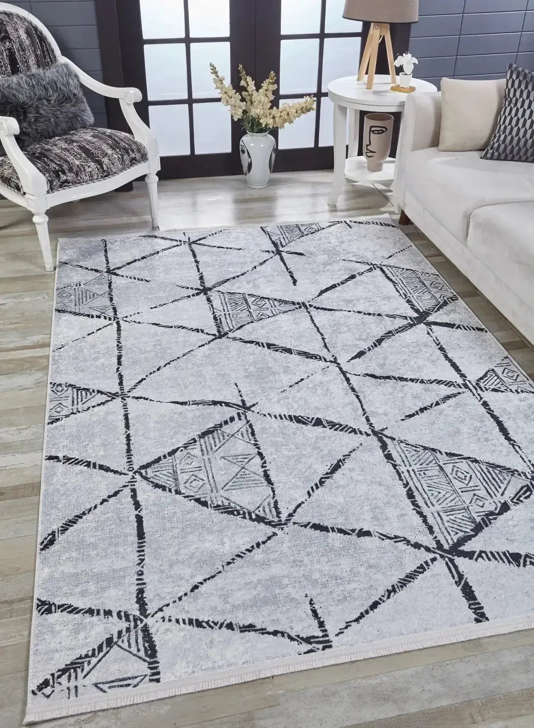 Modern İskandinav Çizgili Gri Halı