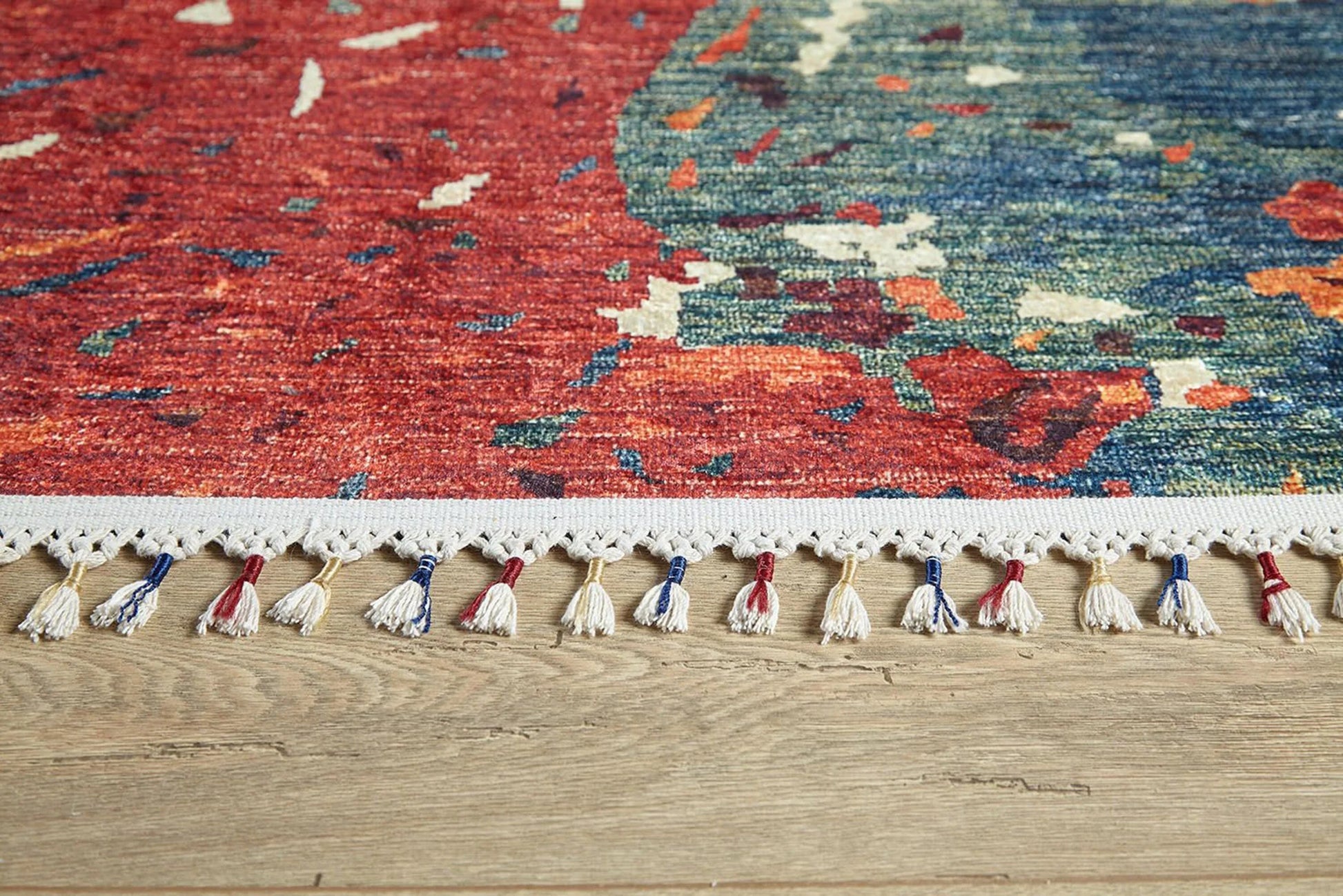 Modern Kırmızı Bej Mavi Turuncu Abstract Desenli Halı