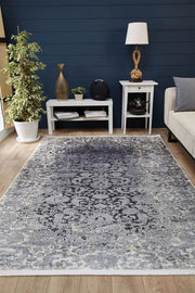 Mor Gri Çiçekli Vintage Geometrik Modern Halı