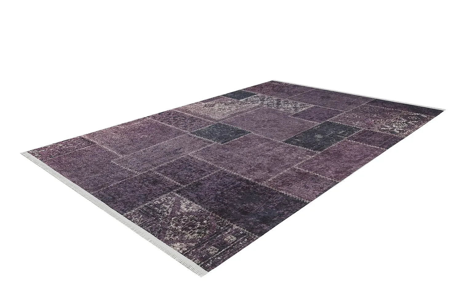 Mor Lila Eskitme Patchwork Görünümlü Halı