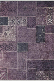 Mor Lila Eskitme Patchwork Görünümlü Halı
