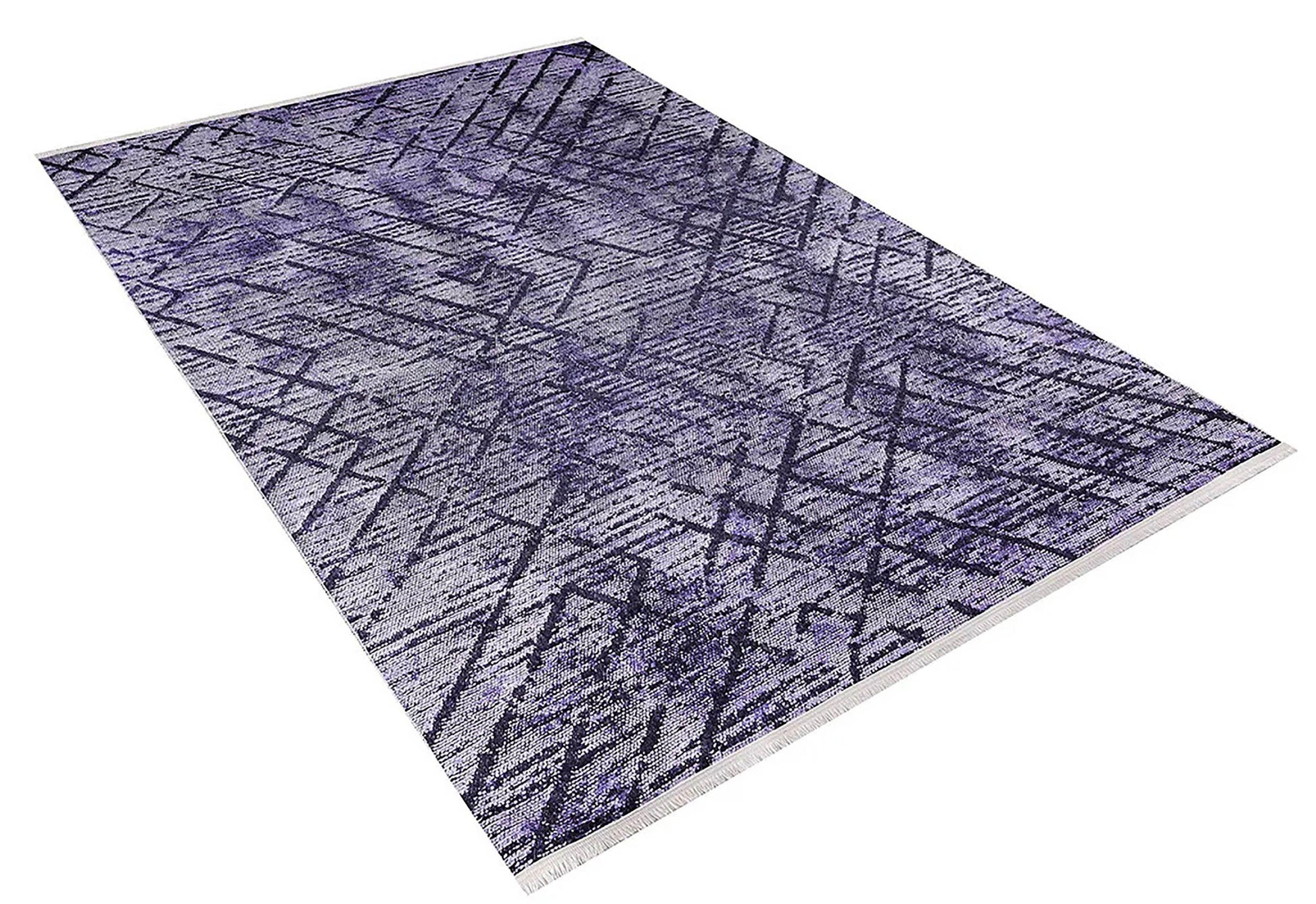 Mor ve Gri Tonlu Çapraz Desenli Modern Halı