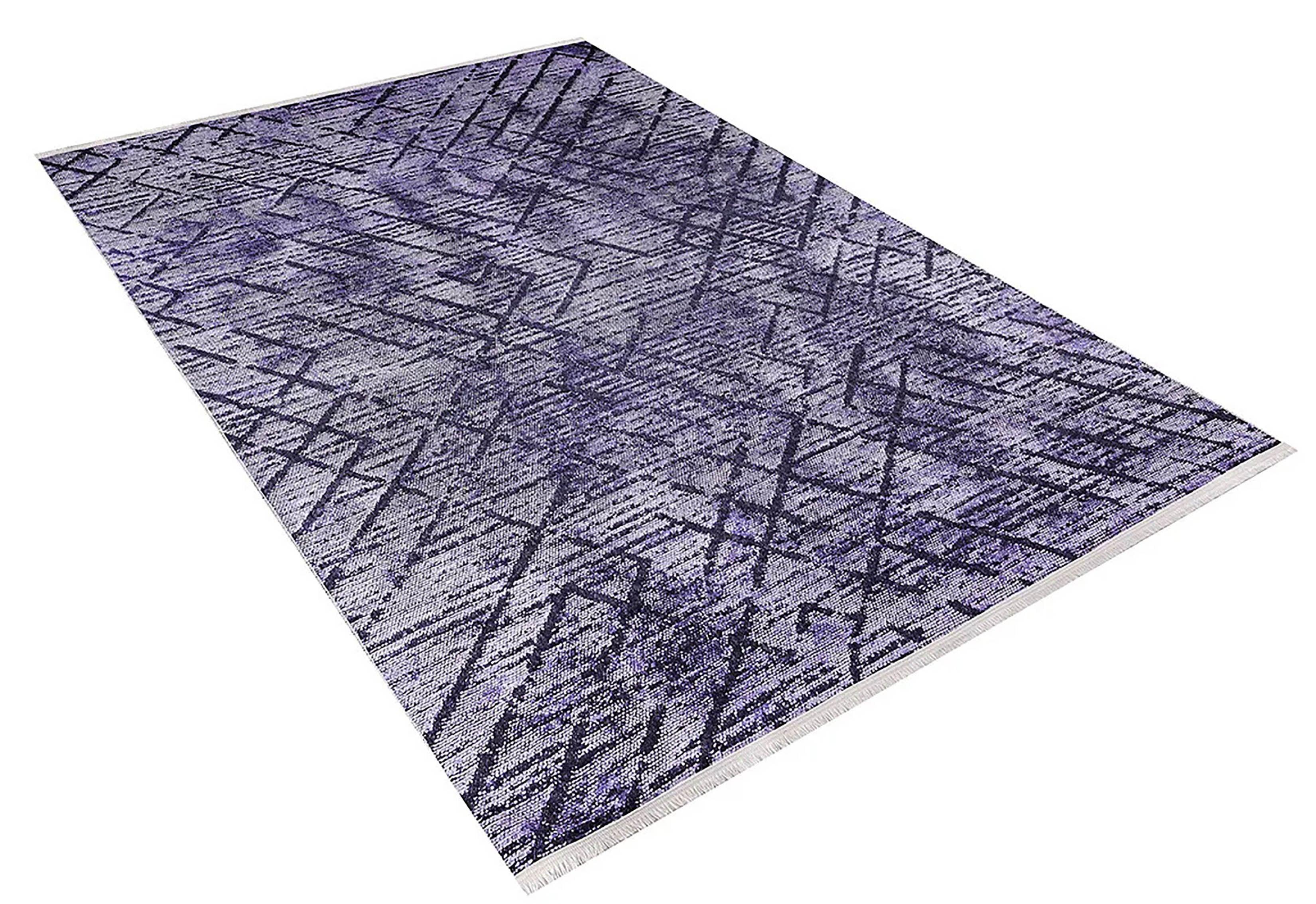 Mor ve Gri Tonlu Çapraz Desenli Modern Halı