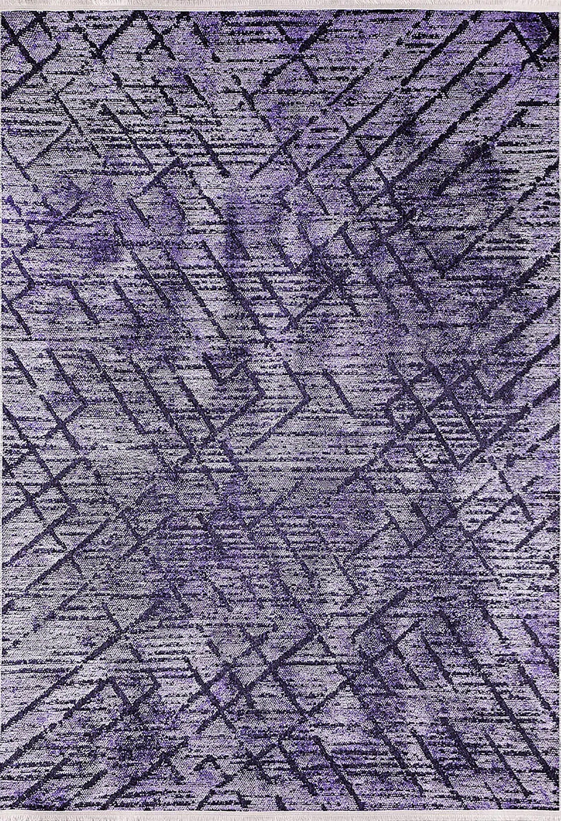 Mor ve Gri Tonlu Çapraz Desenli Modern Halı