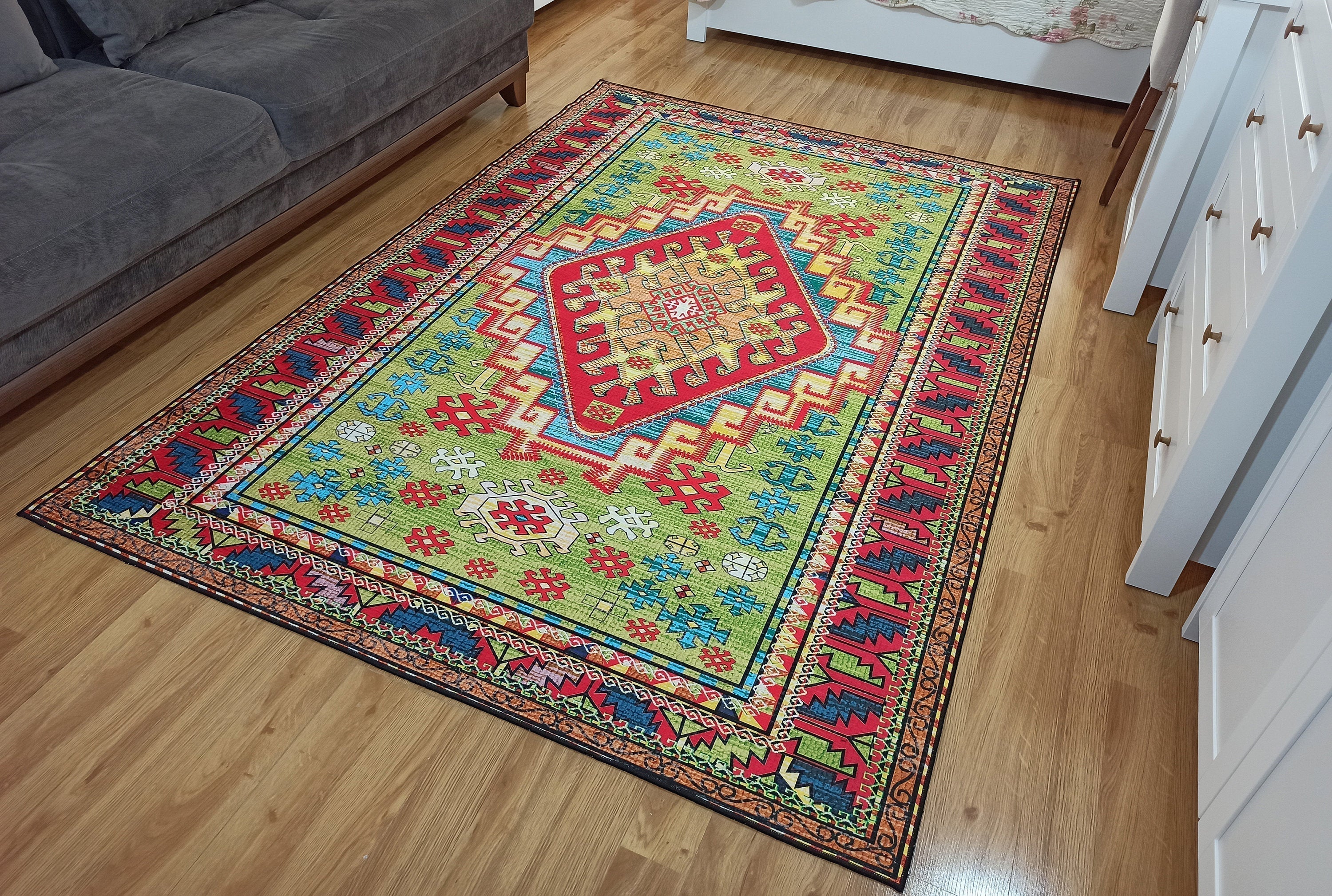 Gray Geometric Patterned Vintage Carpet - CLEARANCE - 11449OU