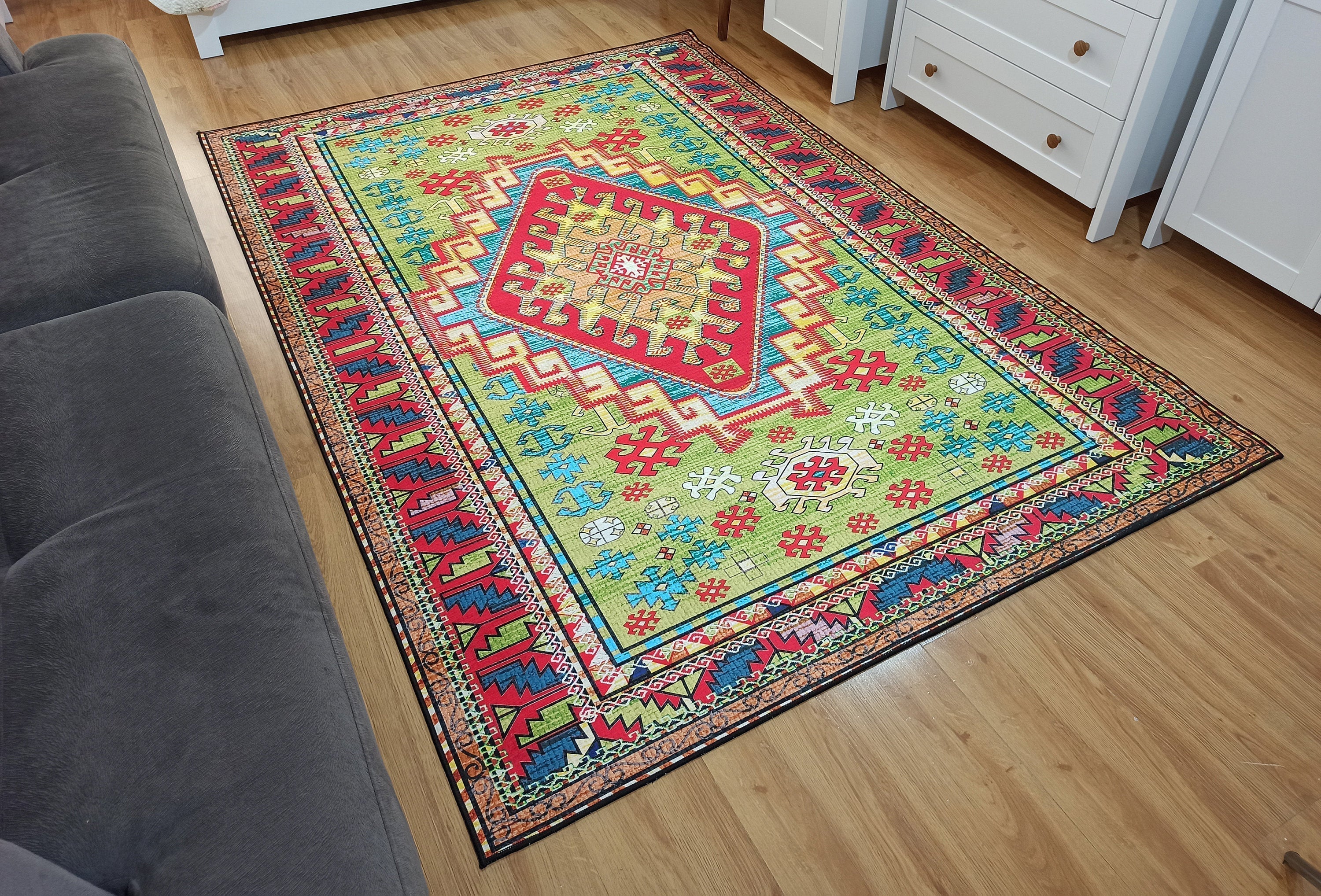 Gray Geometric Patterned Vintage Carpet - CLEARANCE - 11449OU