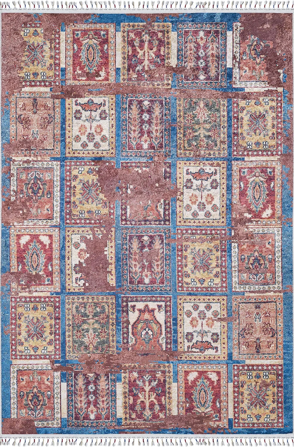 Örgü Saçaklı Çok Renkli Otantik Desenli Halı