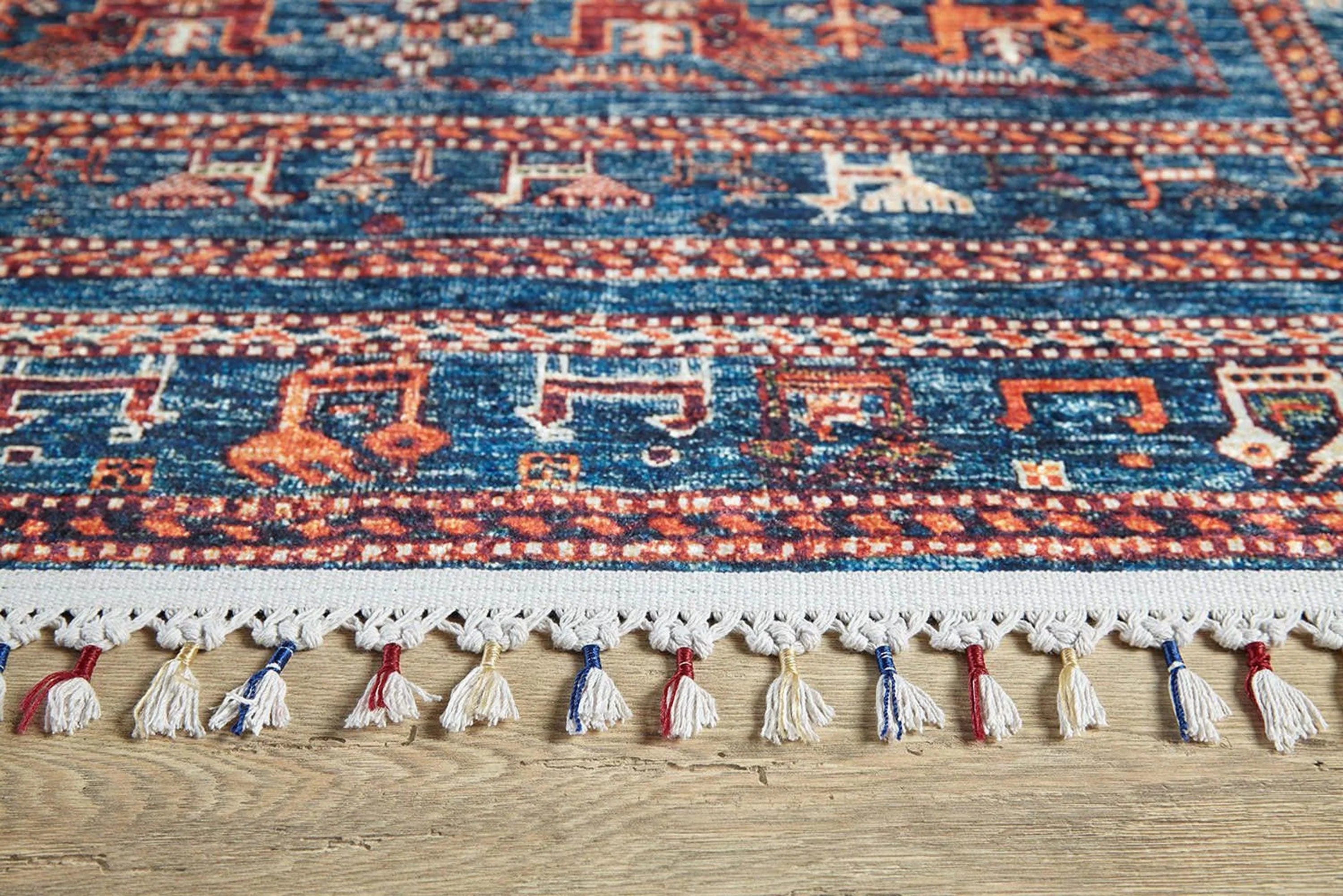 Oryantal Mavi Turuncu Desenli Halı