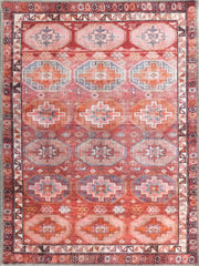 Mercan ve Pembe Geometrik Desenli Vintage Türk Halısı