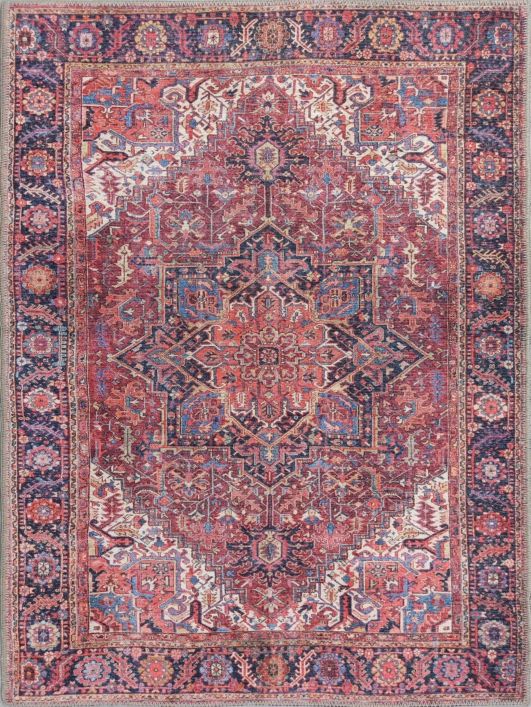 Bordo ve Terracotta Medalyonlu Vintage Halı