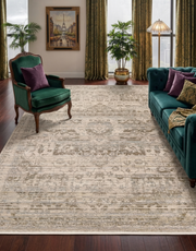 Vizon Bej Eskitme Madalyon Desenli Modern Halı - FMRT02