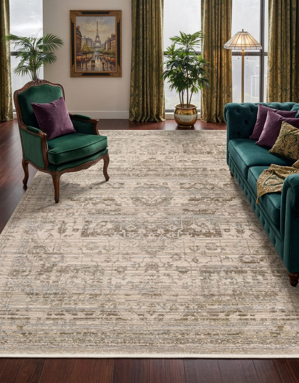 Plain Beige and Coffee Tones Wicker Textured Carpet