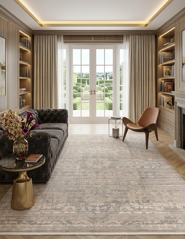 Plain Beige and Coffee Tones Wicker Textured Carpet