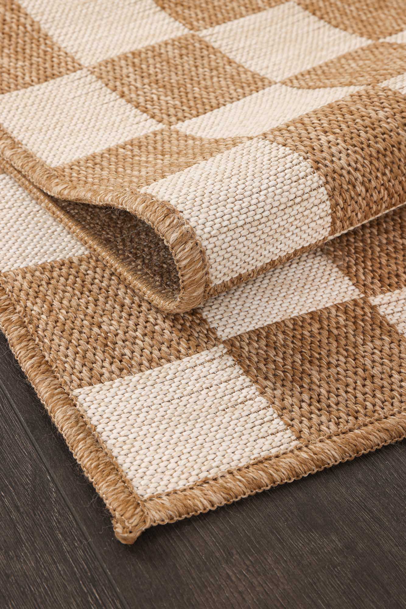 Kahve ve Beyaz Dama Desenli Sisal Halı - FM04W