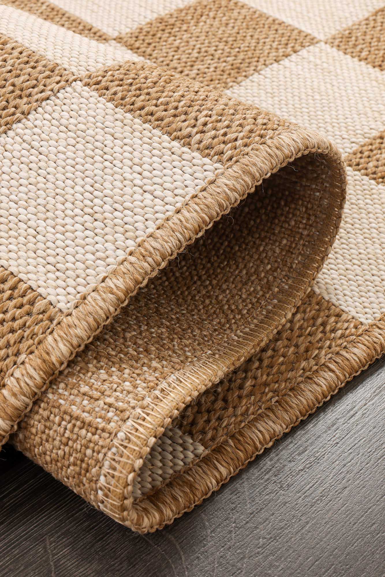 Kahve ve Beyaz Dama Desenli Sisal Halı - FM04W