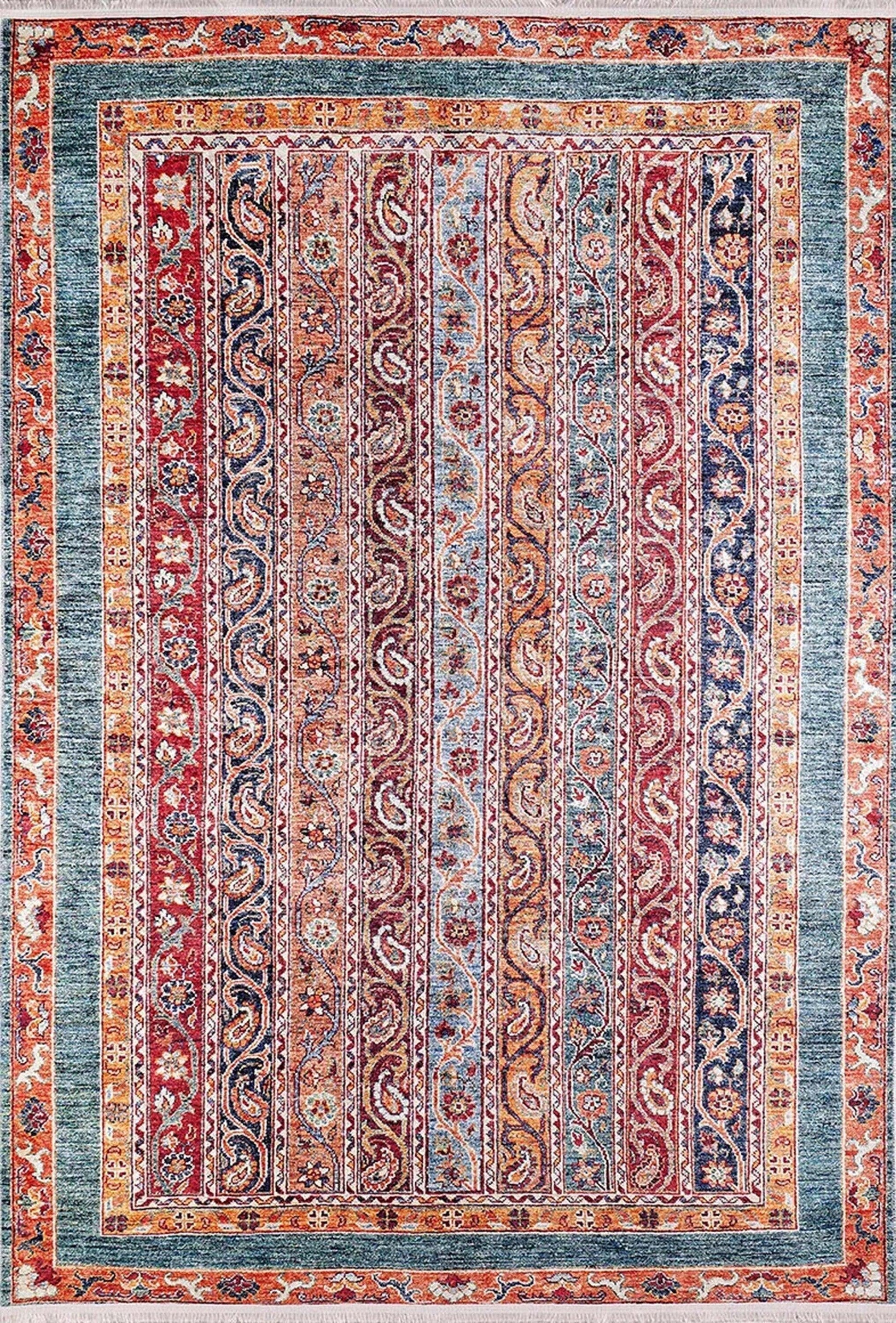 Paisley Şal Desenli Turuncu Kırmızı Halı
