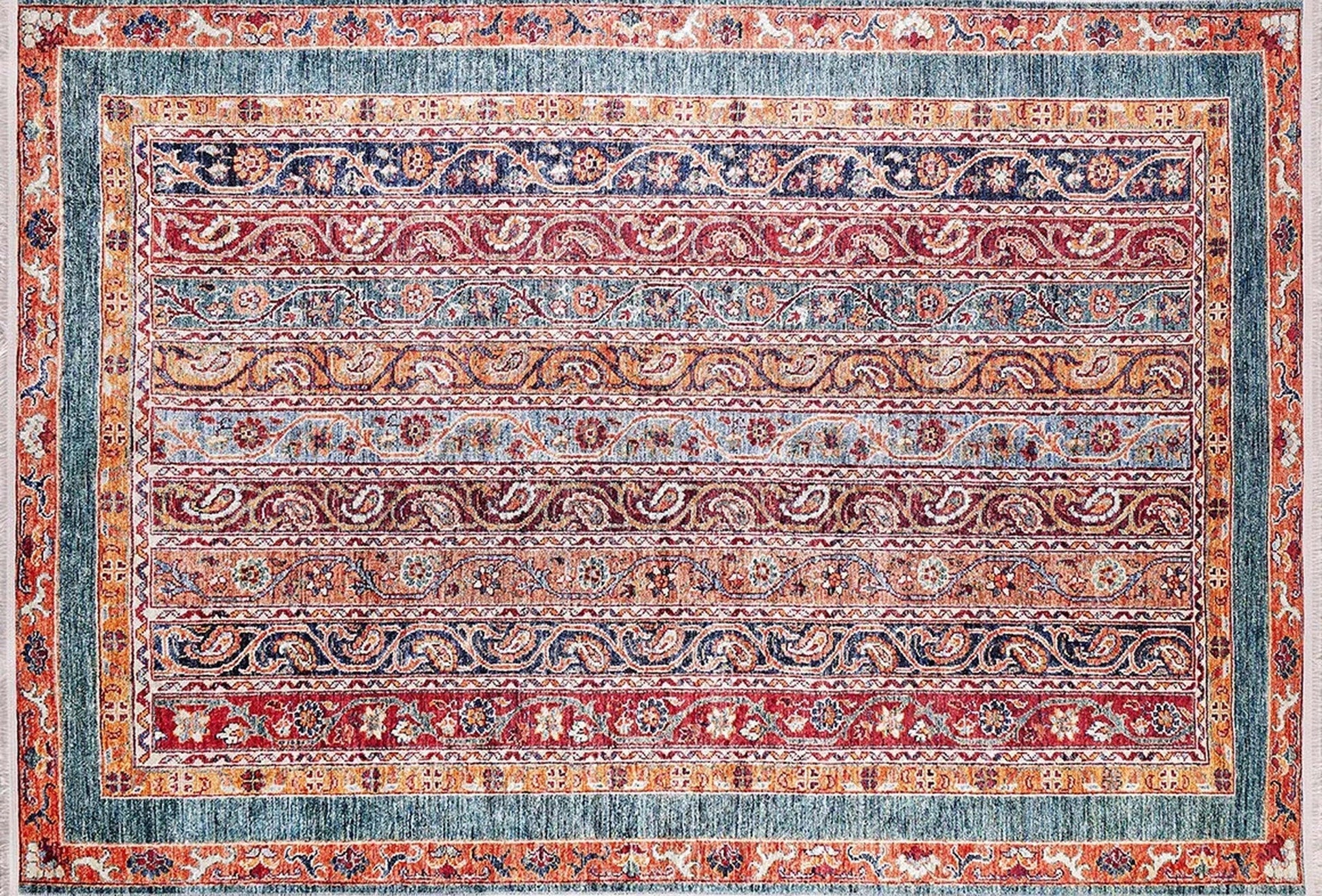 Paisley Şal Desenli Turuncu Kırmızı Halı