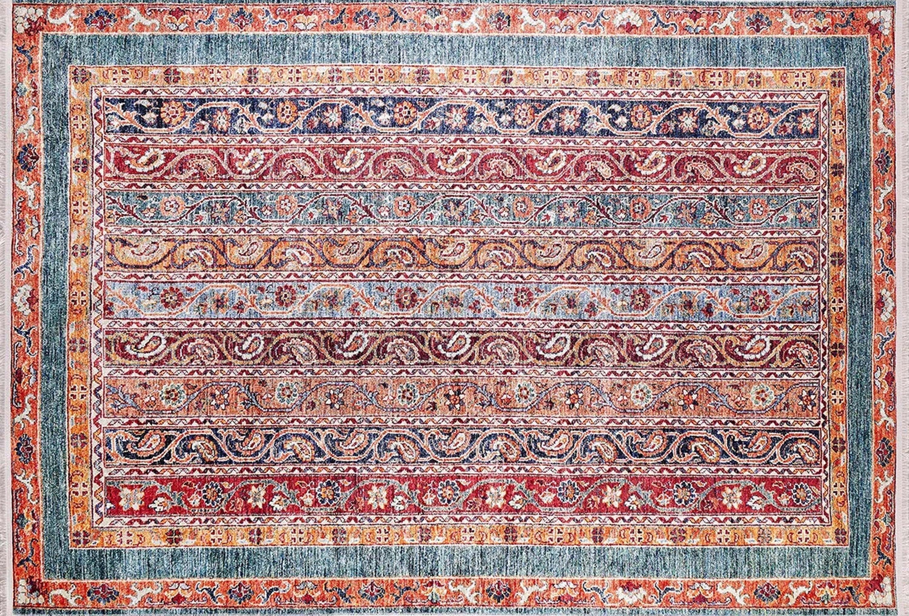 Paisley Şal Desenli Turuncu Kırmızı Halı
