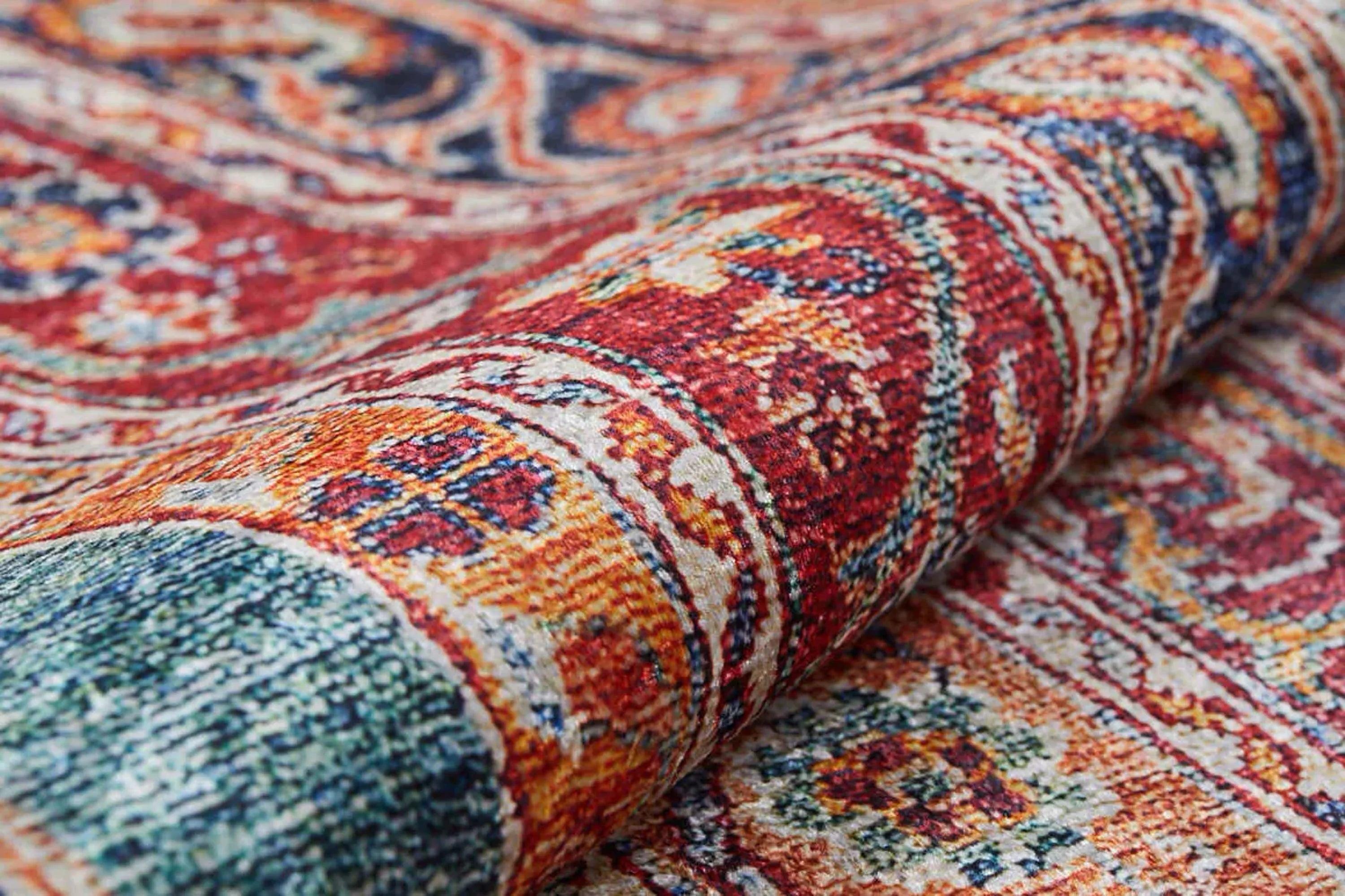 Paisley Şal Desenli Turuncu Kırmızı Halı