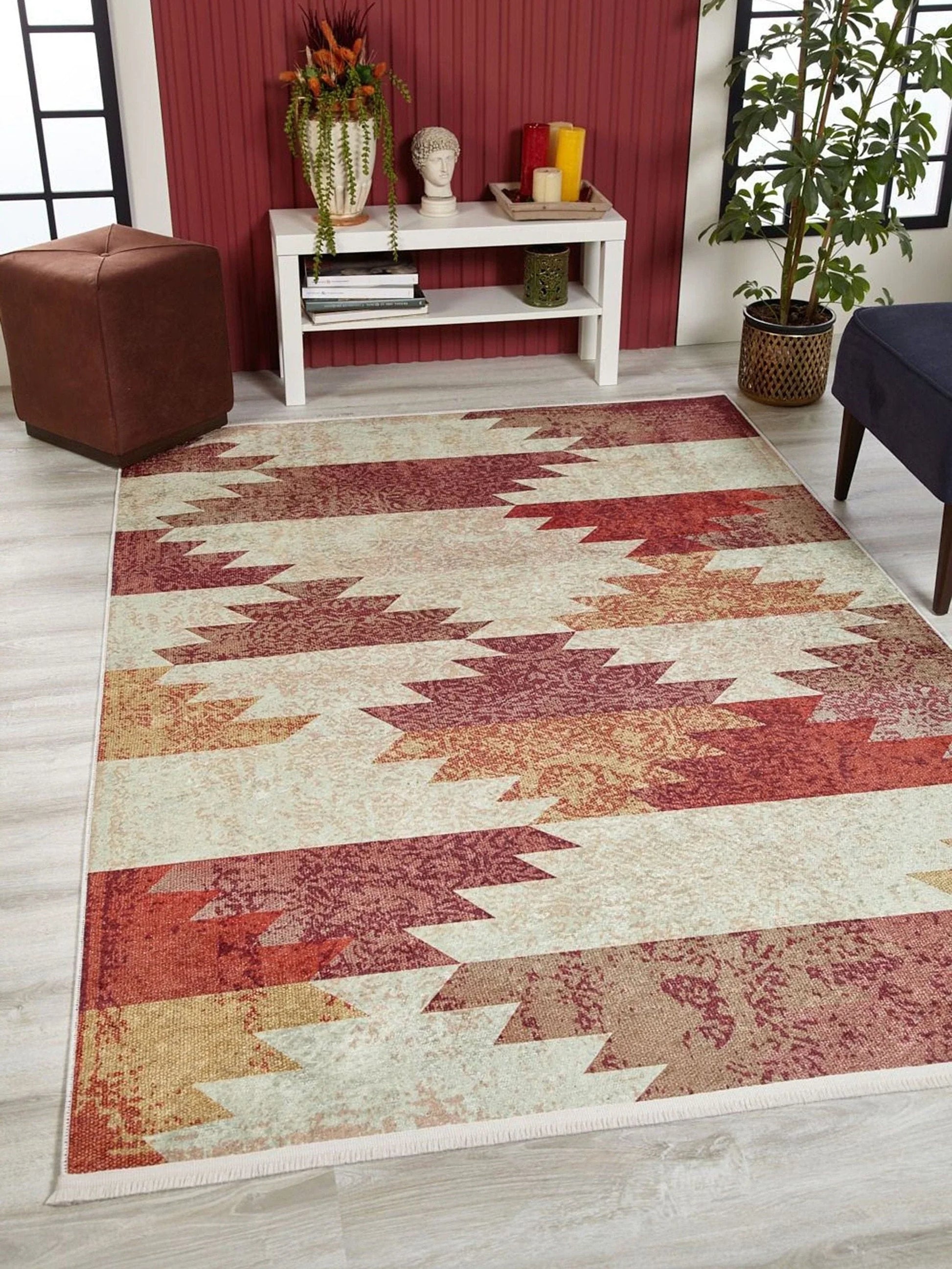 Pastel Bej Turuncu Kilim Halı
