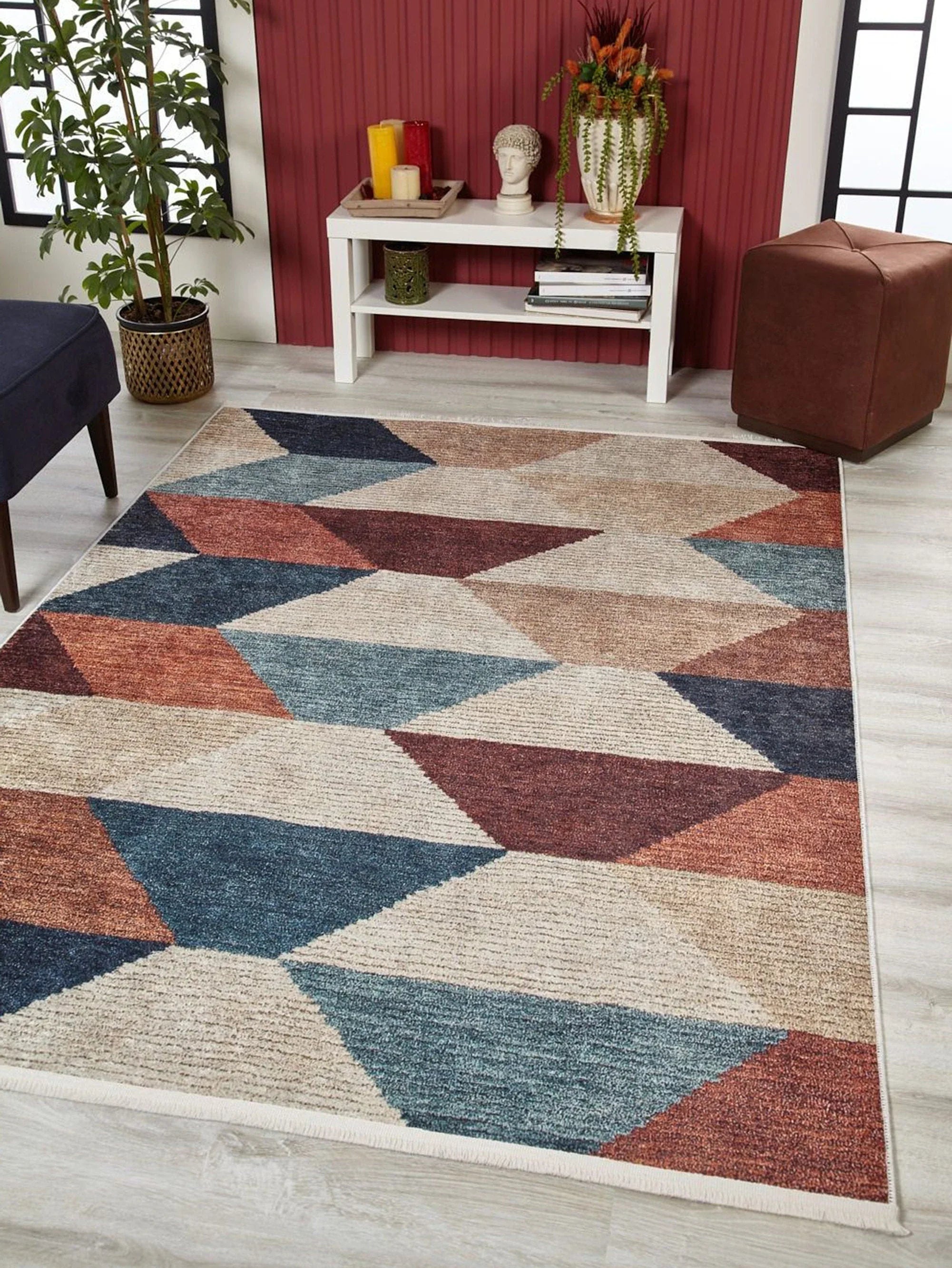 Pastel Tonlu Renkli Geometrik Desenli Kilim Halı
