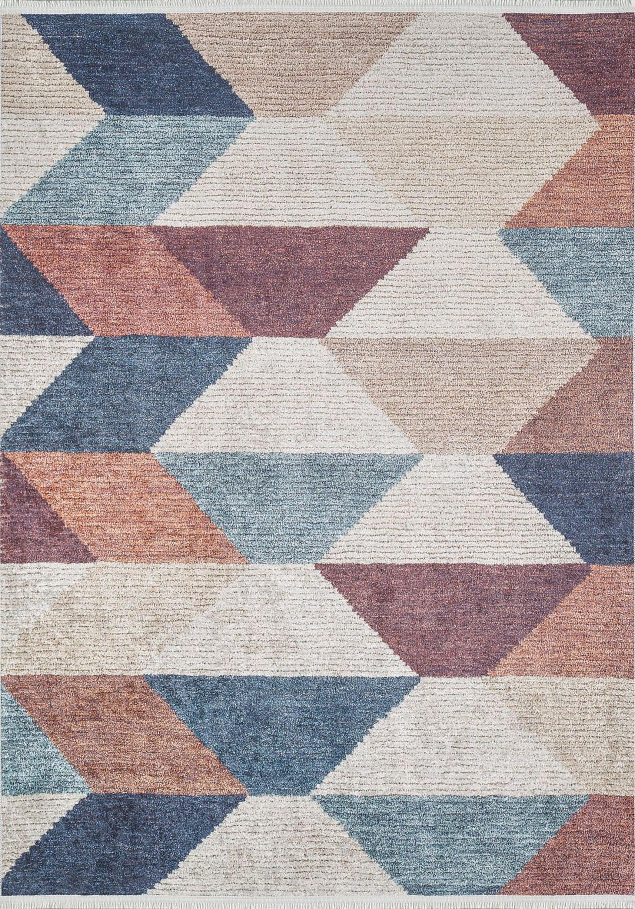 Pastel Tonlu Renkli Geometrik Desenli Kilim Halı