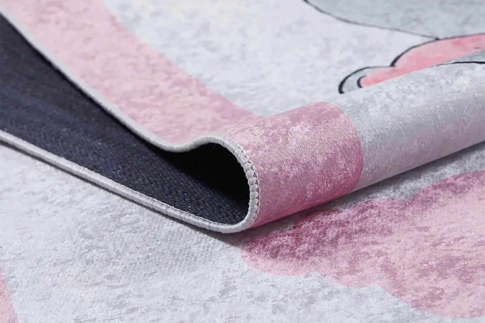 Pembe Ay ve Fil Desenli Yıkanabilir Çocuk Halısı