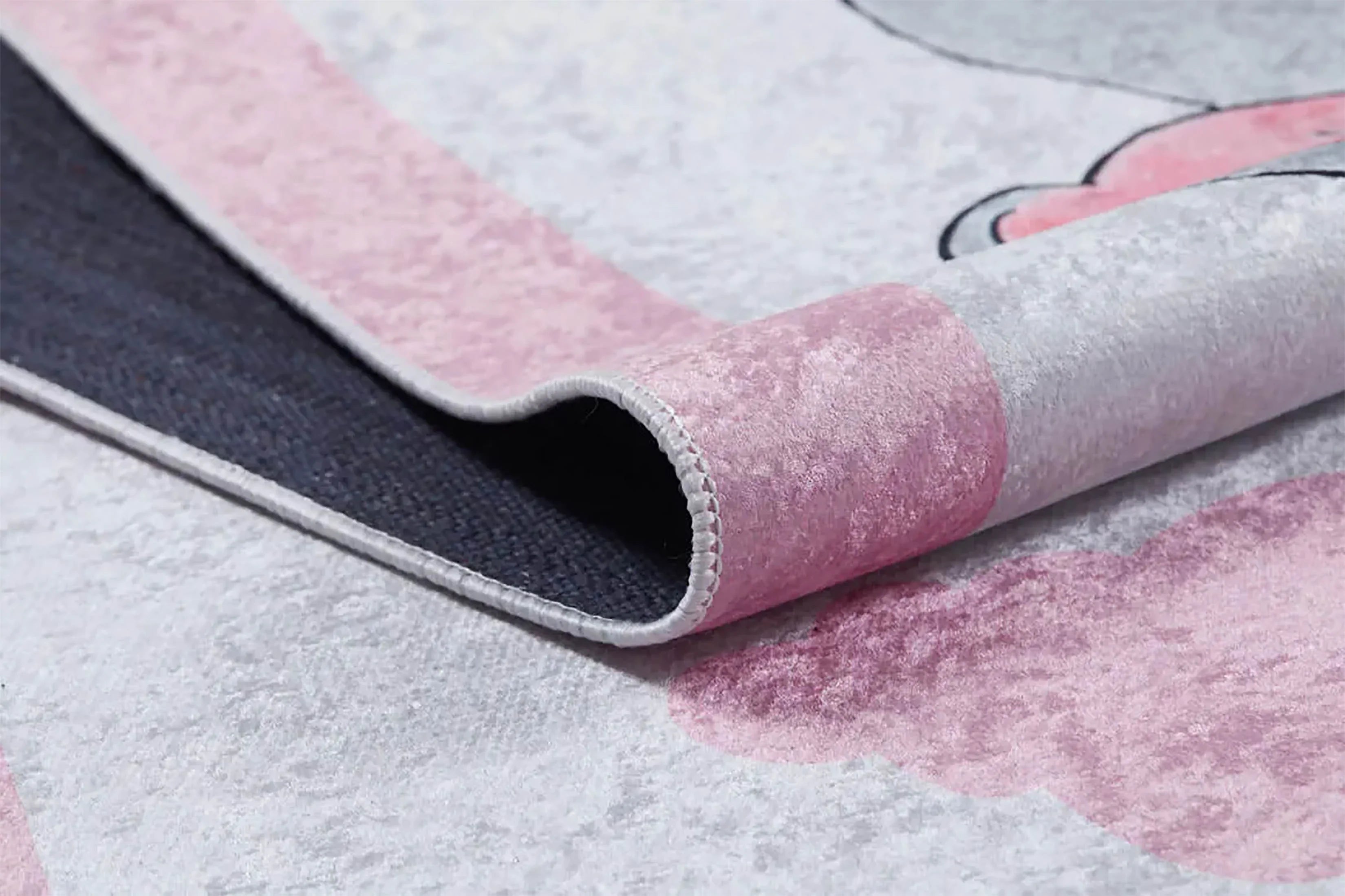 Pembe Ay ve Fil Desenli Yıkanabilir Çocuk Halısı