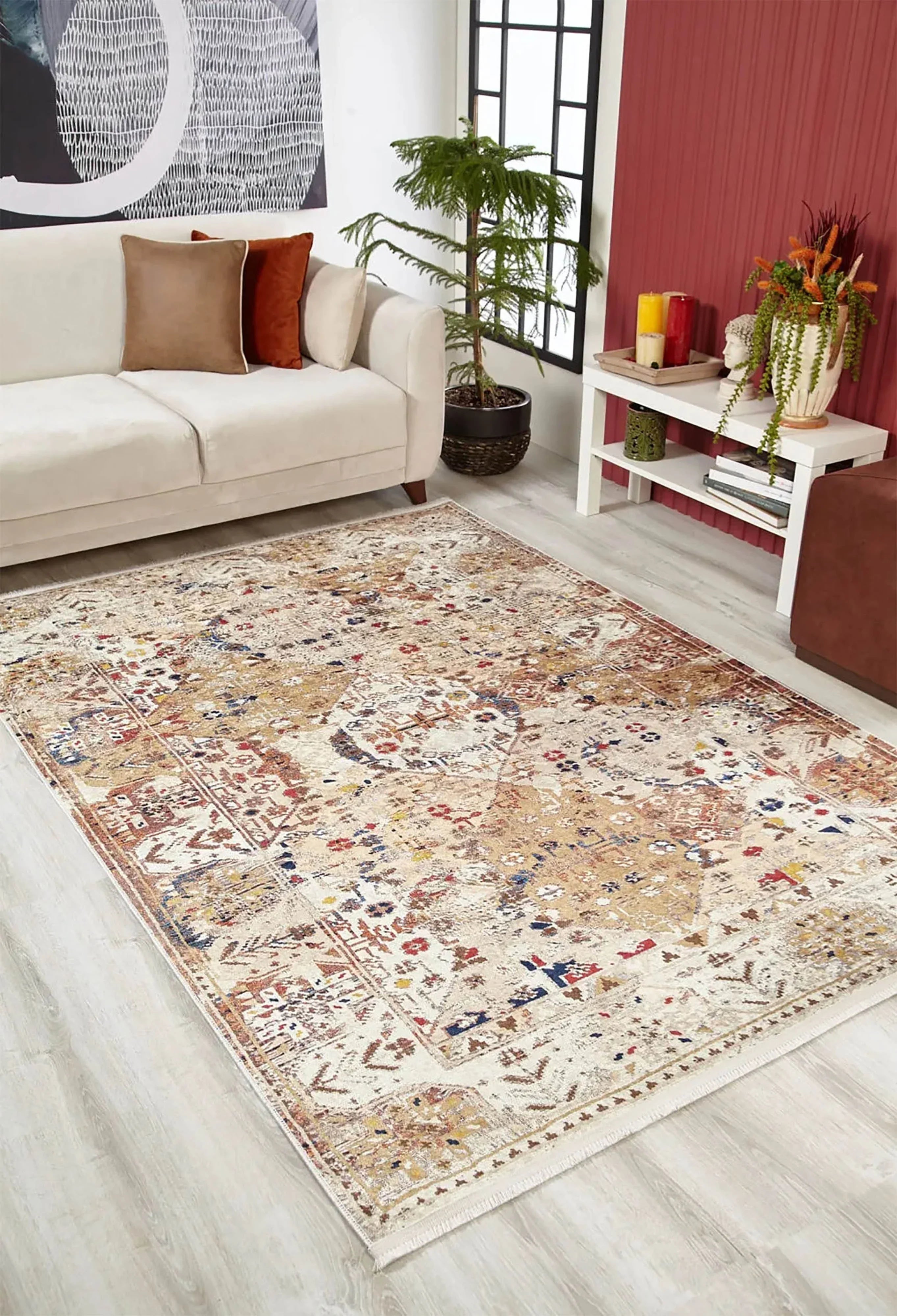 Pembe Bej Bohem Modern Kilim Halı
