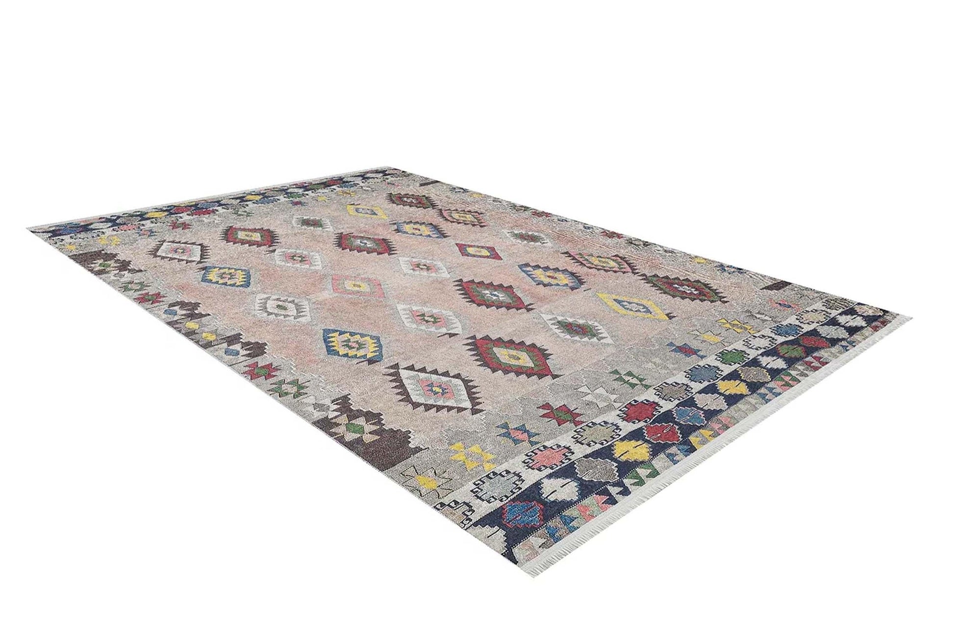 Pembe Bej Geometrik Desenli Anadolu Kilim Halı