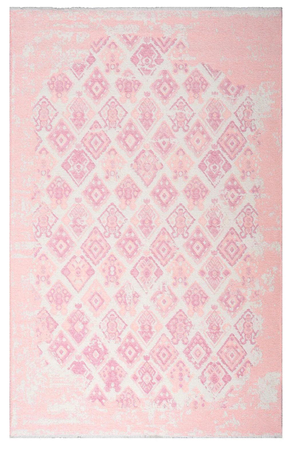 Pembe Çift Taraflı Yıkanabilir Vintage Halı
