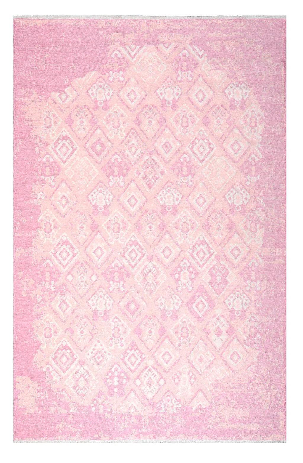 Pembe Çift Taraflı Yıkanabilir Vintage Halı