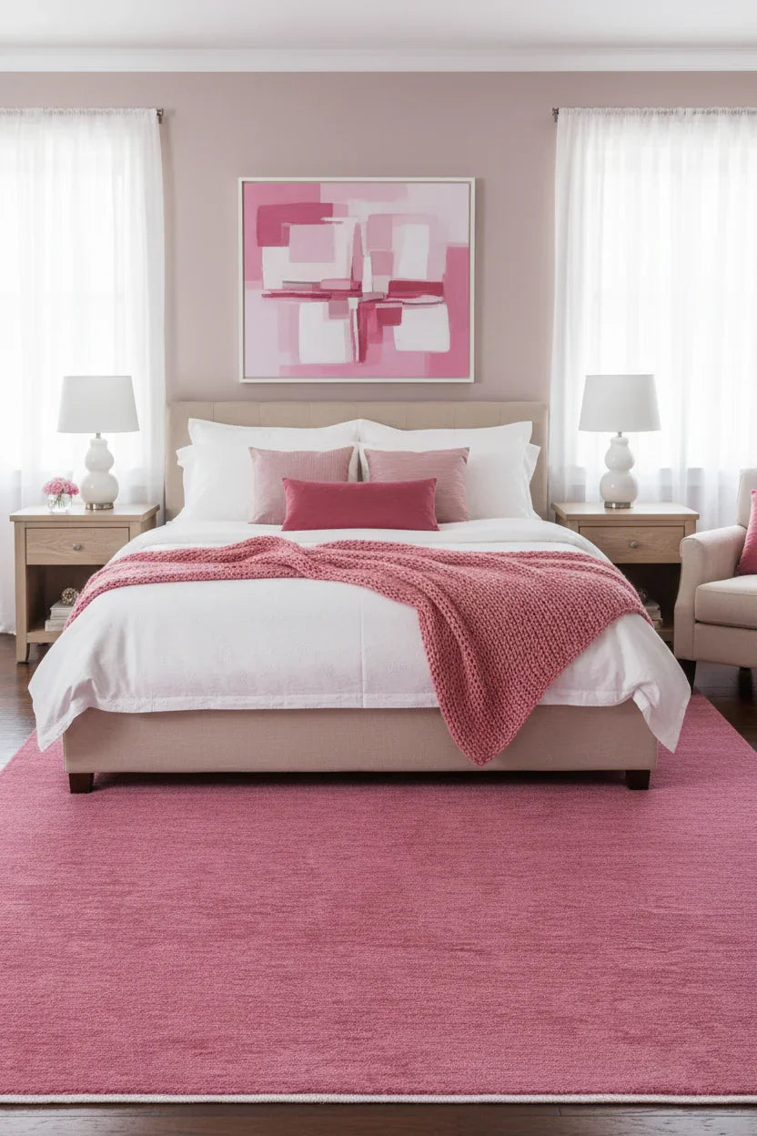 Pembe Düz Modern Yıkanabilir Antibakteriyel Halı