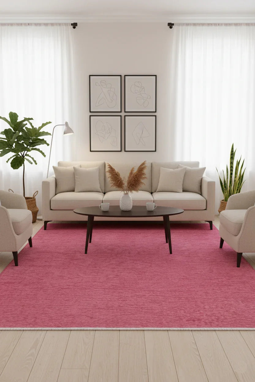 Pembe Düz Modern Yıkanabilir Antibakteriyel Halı
