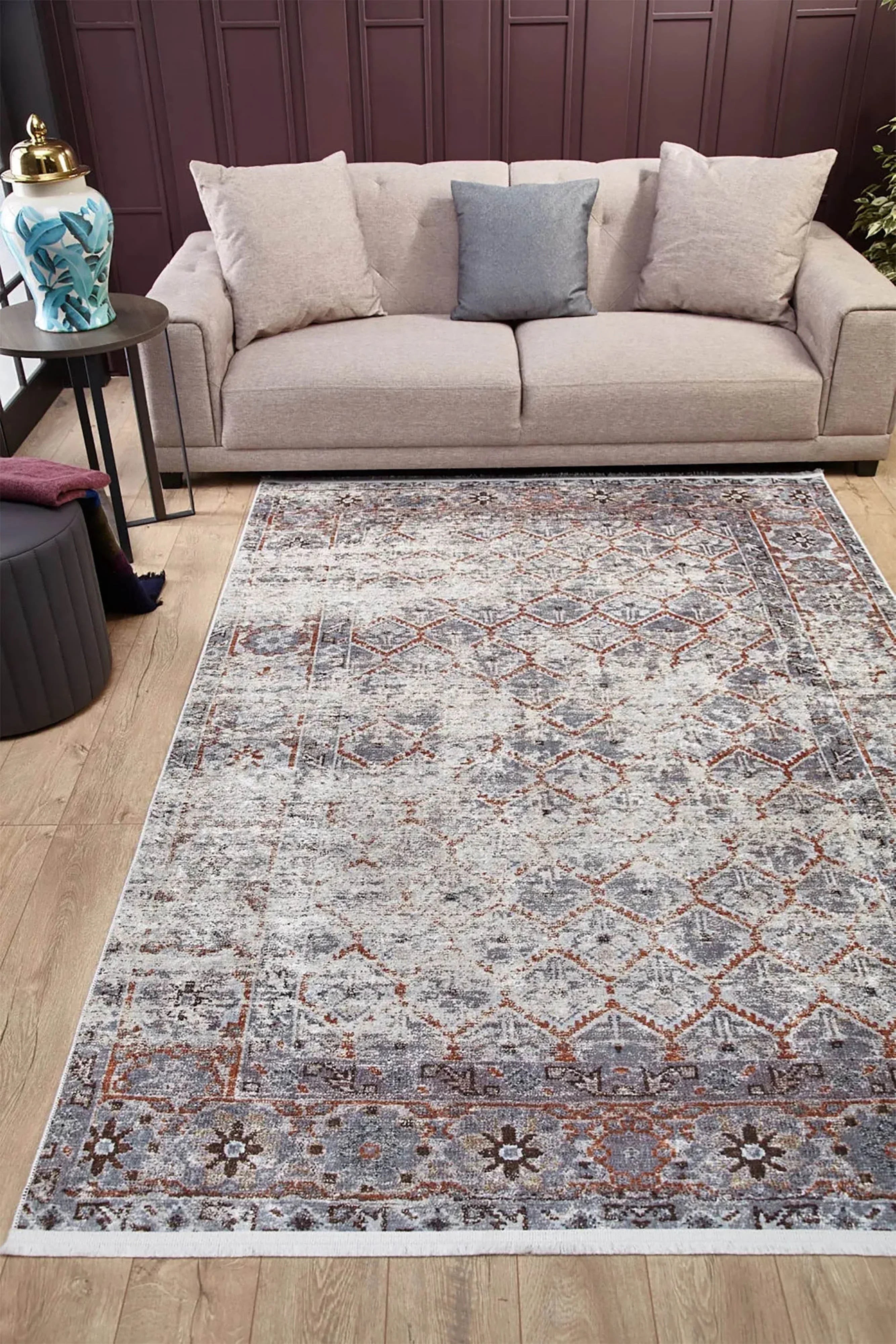 Petek Desenli Gri Modern Halı