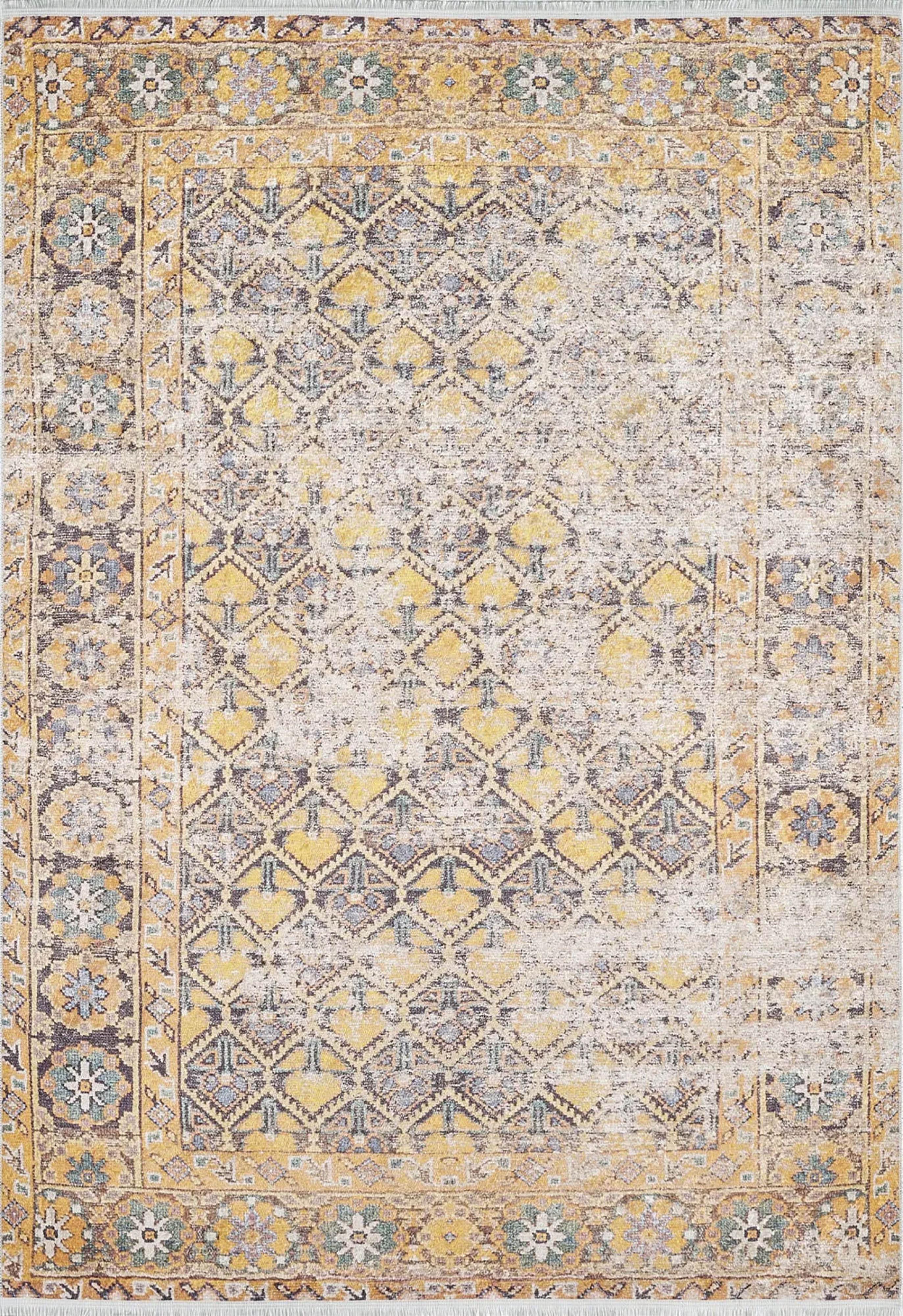 Petek Desenli Sarı Modern Halı