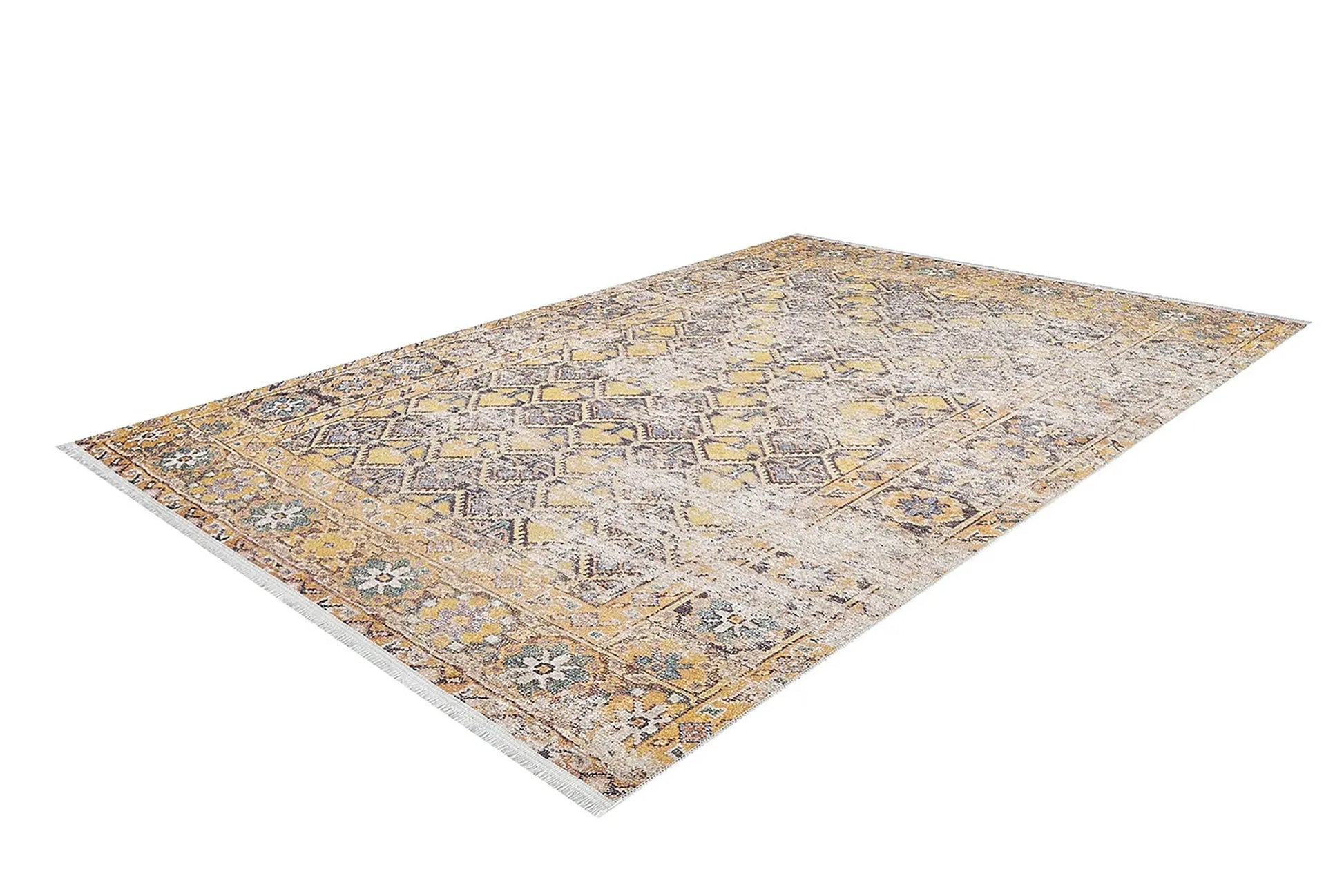 Petek Desenli Sarı Modern Halı