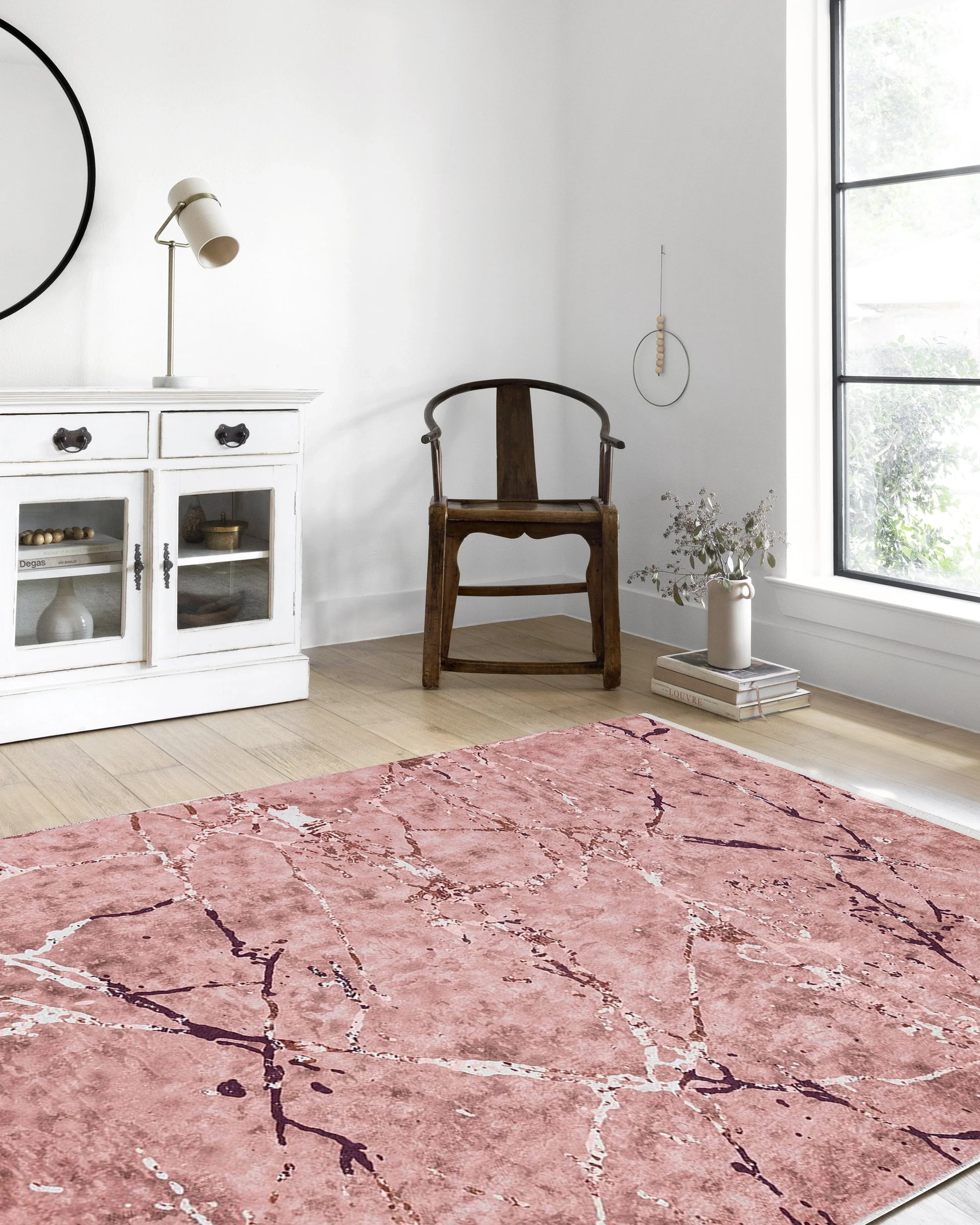 Pudra Mermer Desenli Modern Yıkanabilir Halı