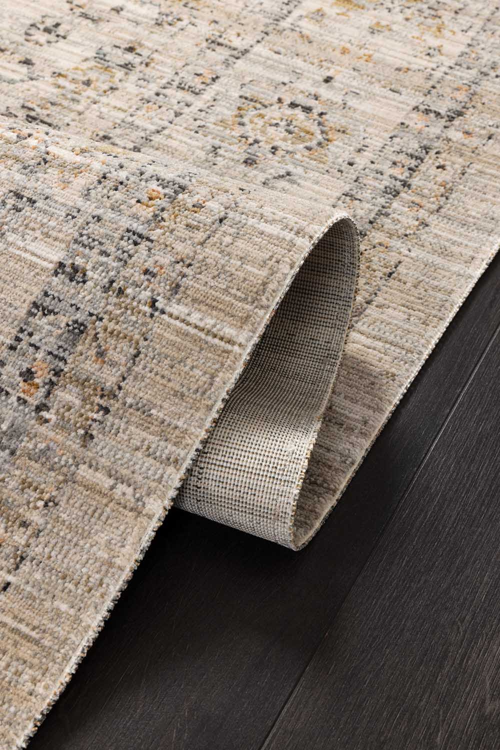 Vizon Gri Eskitme Çiçek Desenli Modern Halı - FMRT06